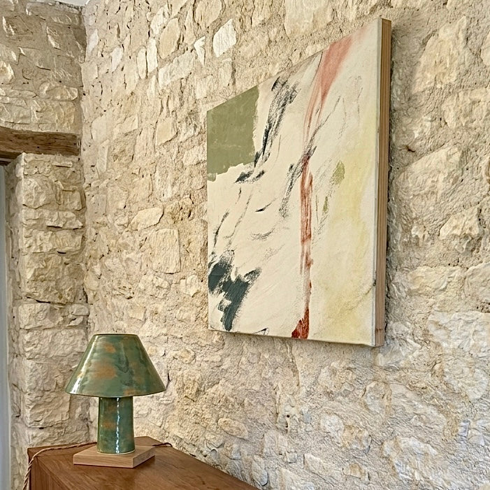 Green table lamp & Abstract painting
