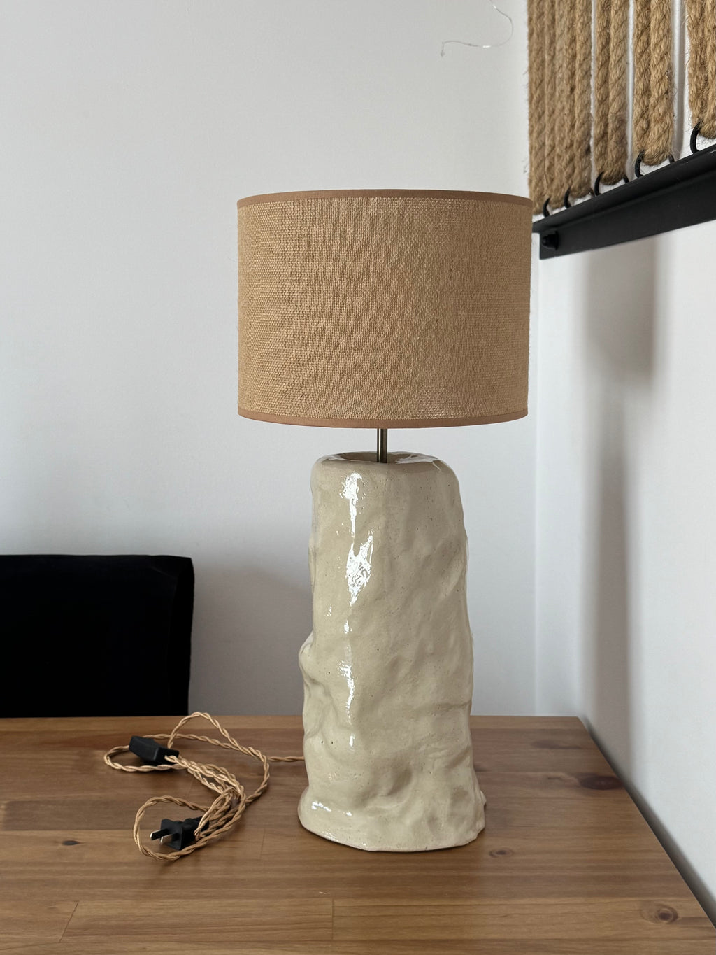 Ceramic Table Lamp with Round Fabric Shade
