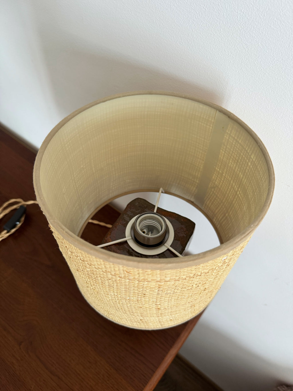 Square Ceramic Table Lamp with Round Fabric Shade