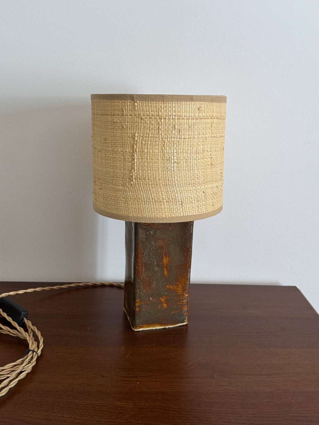 Square Ceramic Table Lamp with Round Fabric Shade