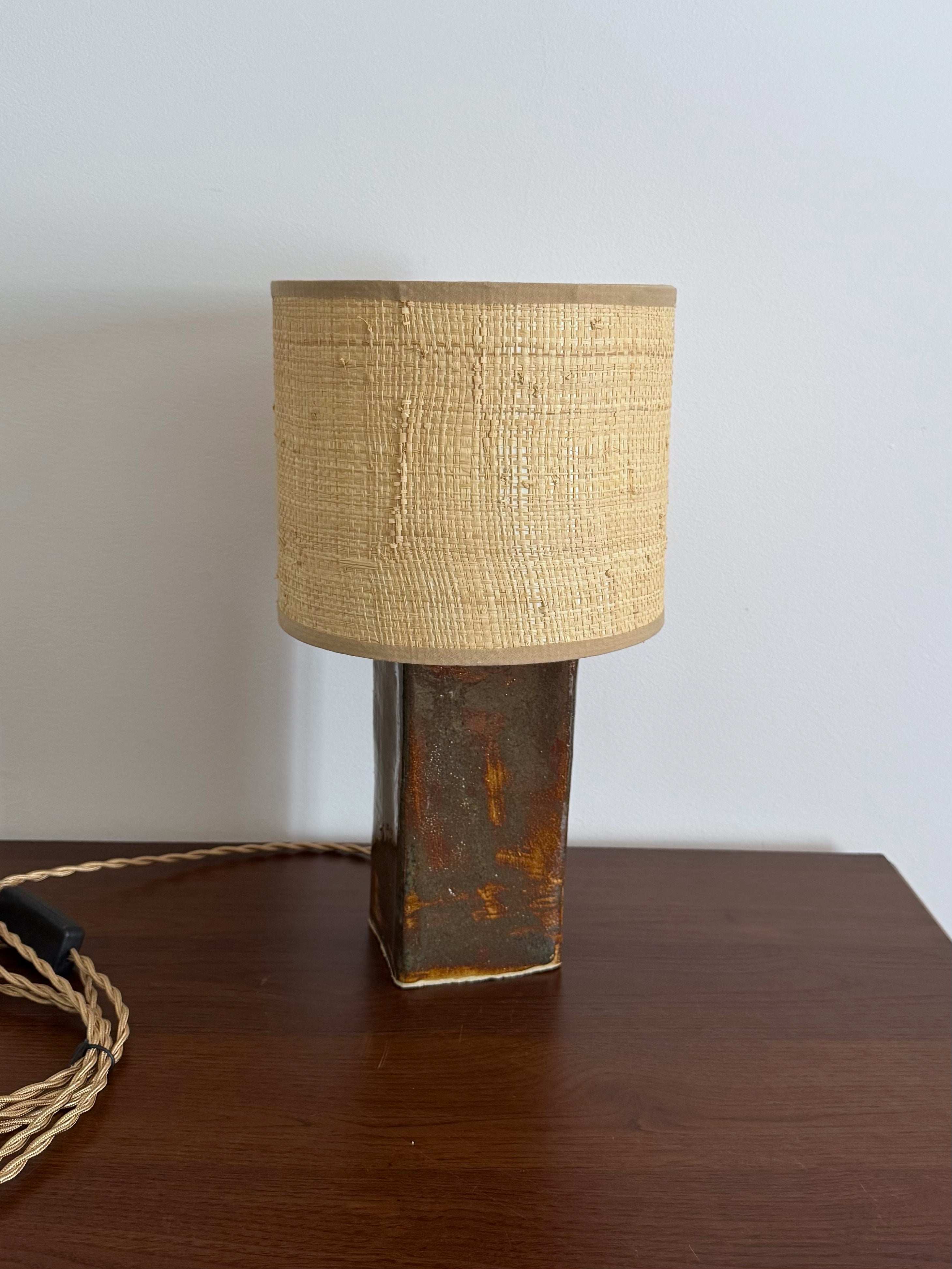 Square Ceramic Table Lamp with Round Fabric Shade