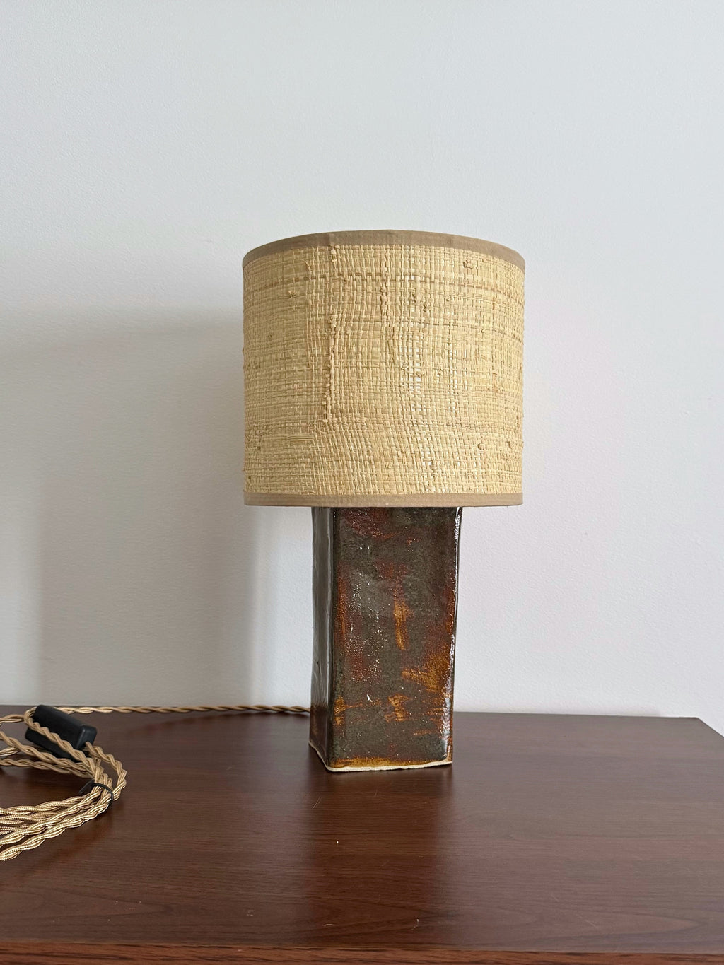Square Ceramic Table Lamp with Round Fabric Shade