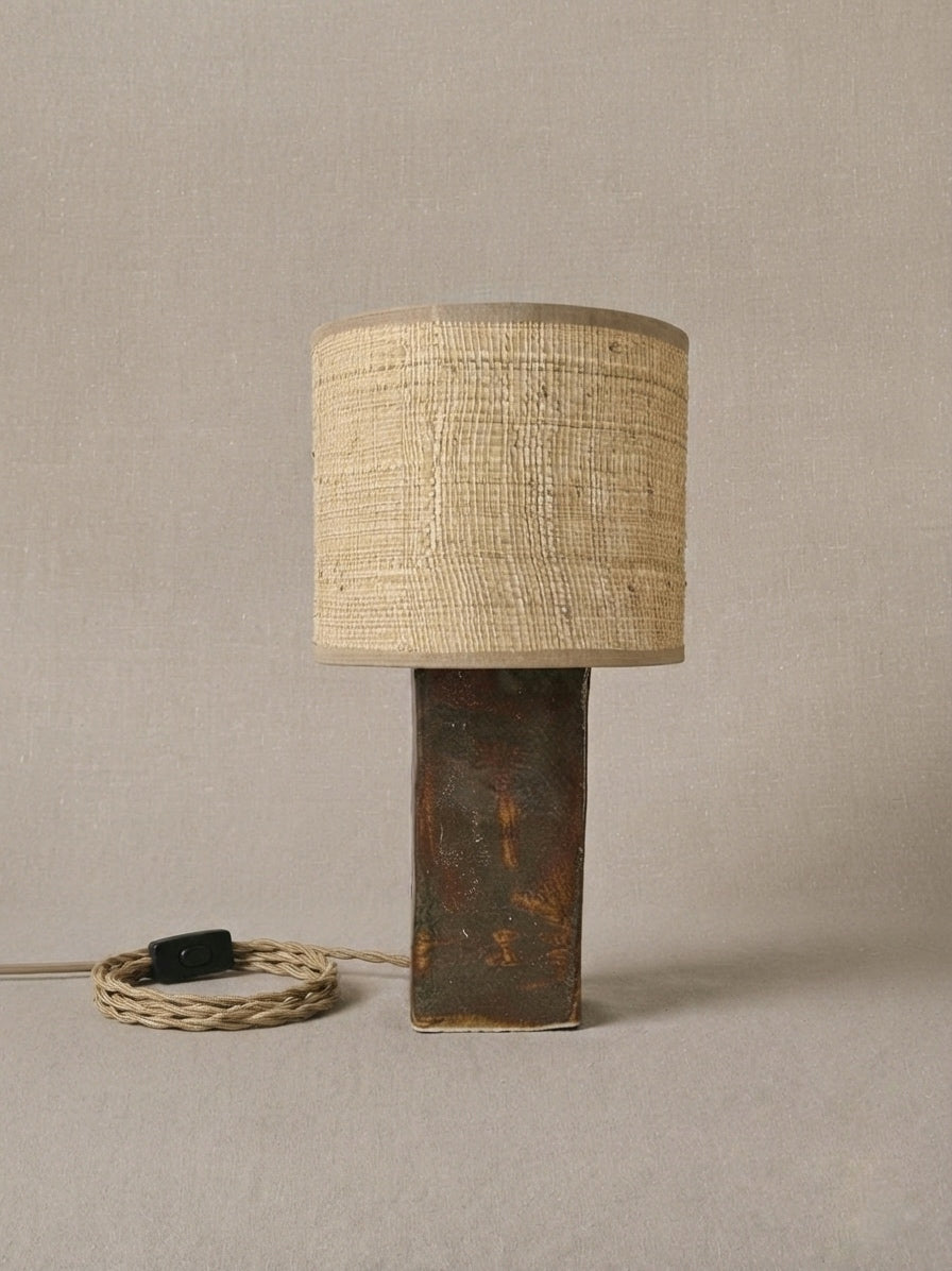 Square Ceramic Table Lamp with Round Fabric Shade