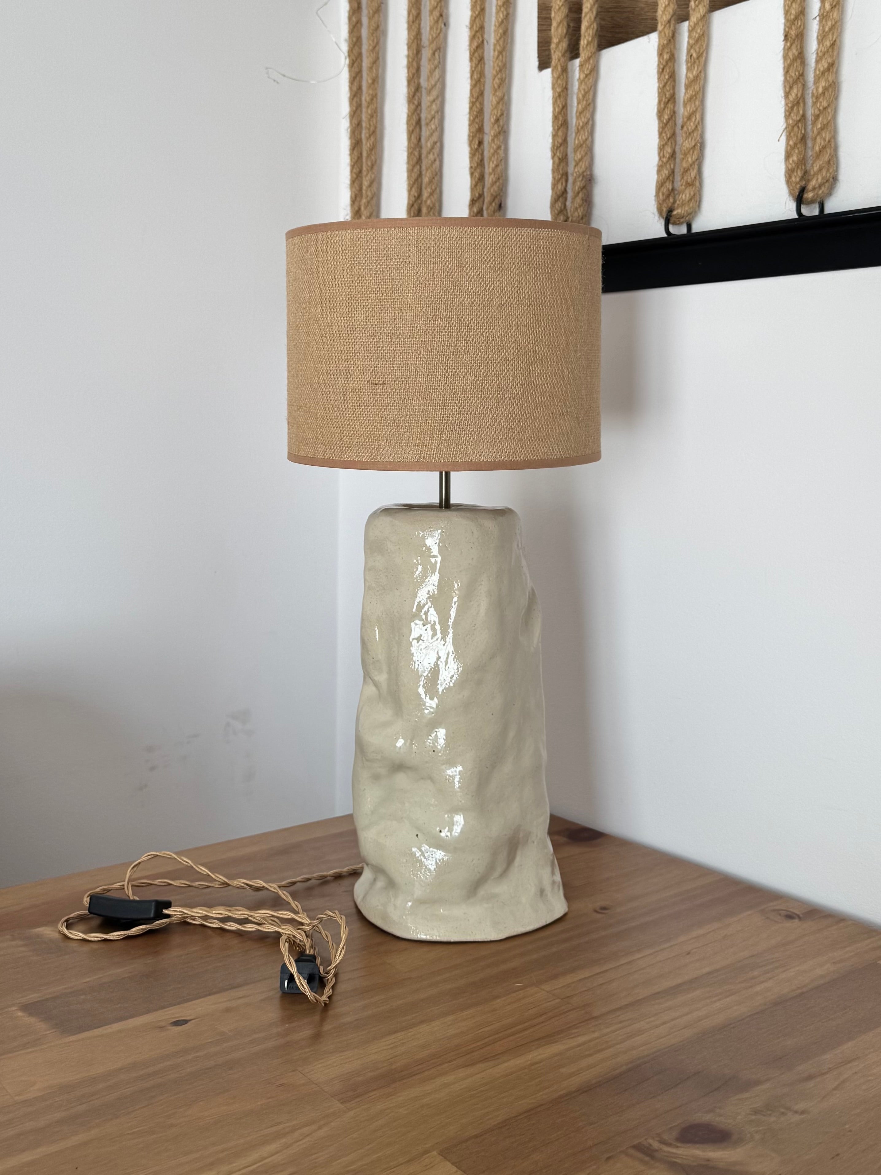 Ceramic Table Lamp with Round Fabric Shade